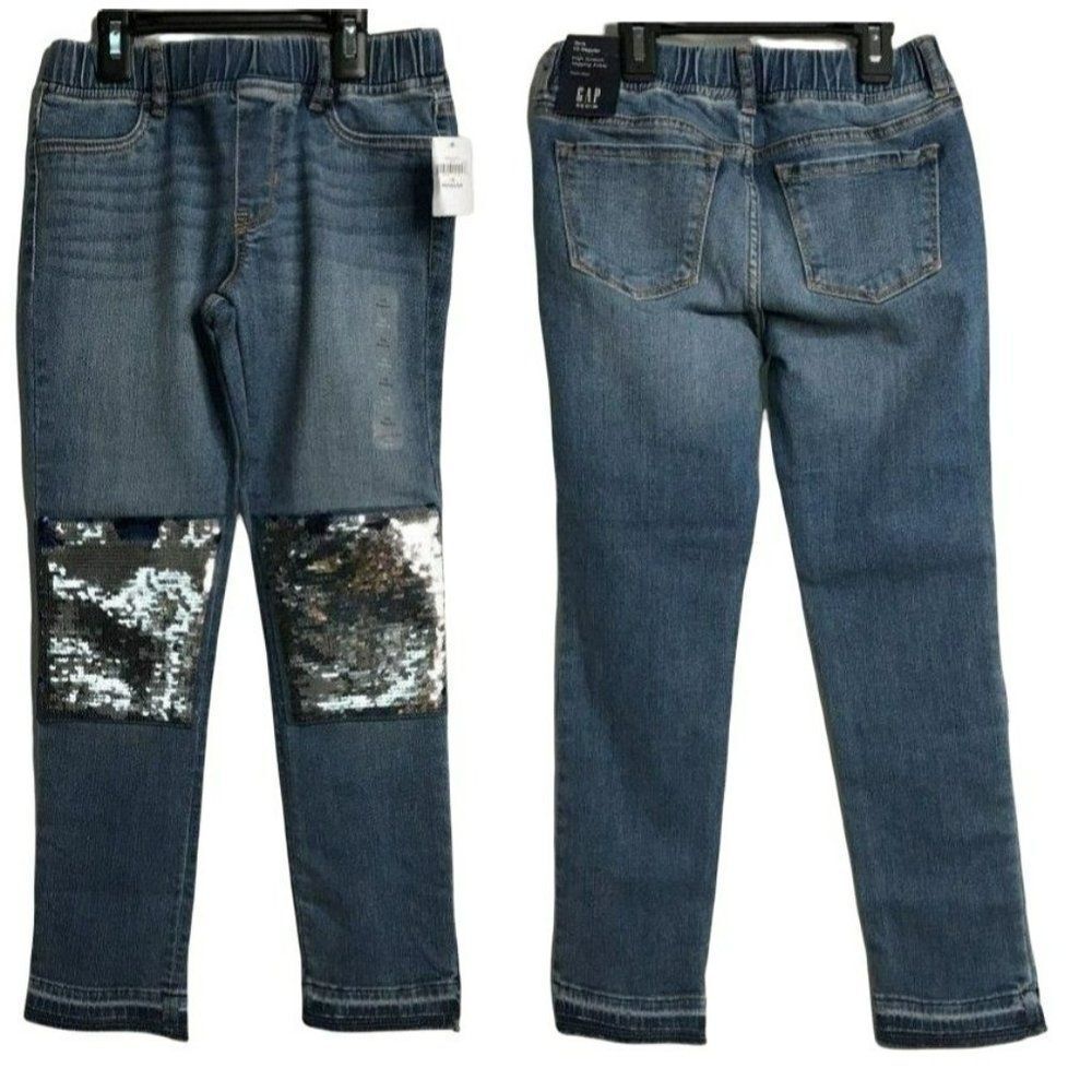 Gap Girls High Stretch Ankle Jeggings Jeans Sz 10R Front Sequin Patches NEW